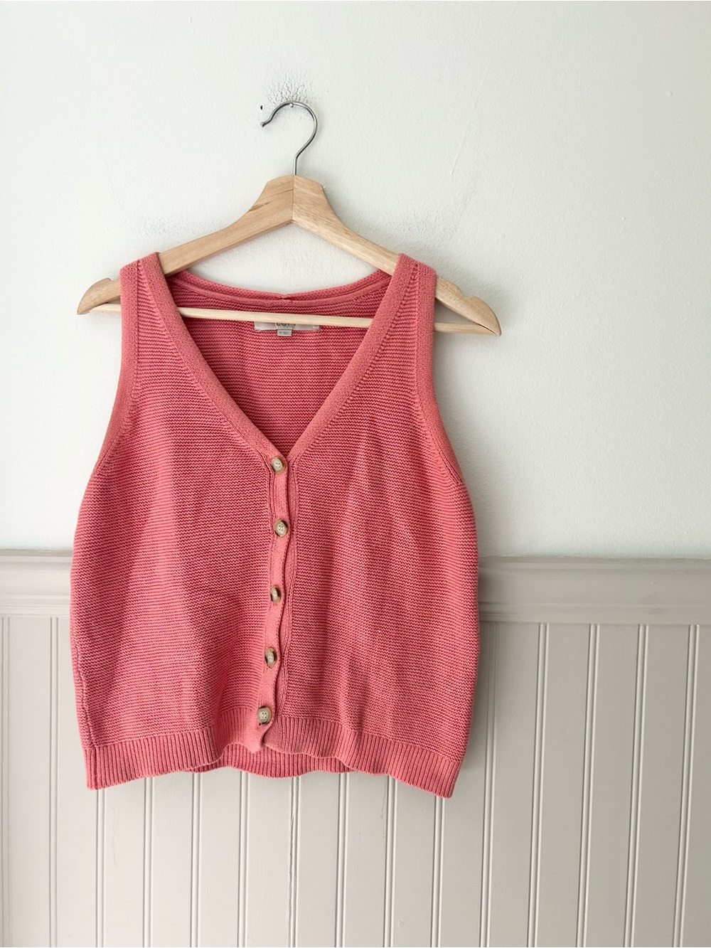 LOFT XS Coral Knit Button Front Sleeveless Vest Tank Top